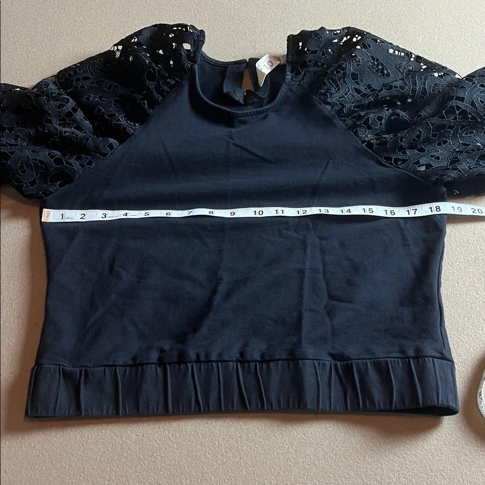 Dolan Anthropologie Lace Puff Sleeve Cropped Black Top - Medium